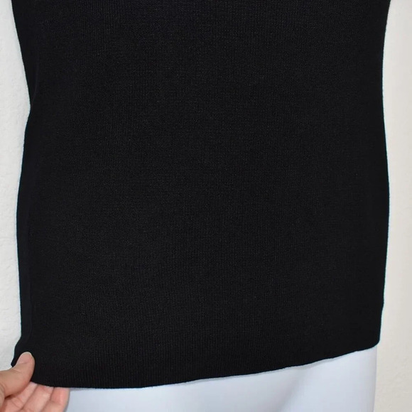 Catherine Malandrino Black Knit Top Sz L Solid Hue Stretch Minimalist Neutral - Picture 7 of 16